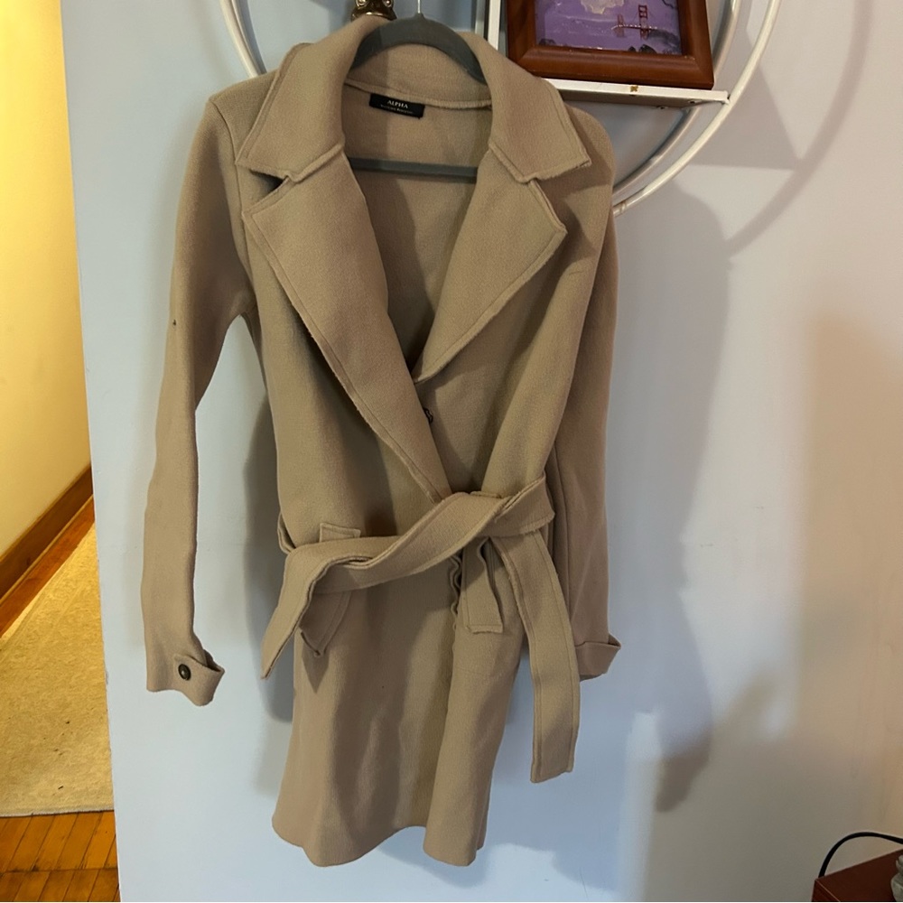 Alpha Massismo Rebeccai Women's 44 XL Camel Tan Wool Angora Robe Coat Tie